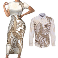 Brown Hawaii Humpback Whale Couples Matching Short Sleeve Bodycon Dress and Long Sleeve Button Shirt Polynesian Tribal Ocean Vibes LT14 Brown - Polynesian Pride