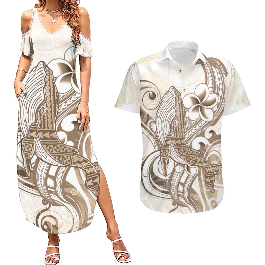 Brown Hawaii Humpback Whale Couples Matching Summer Maxi Dress and Hawaiian Shirt Polynesian Tribal Ocean Vibes LT14 Brown - Polynesian Pride