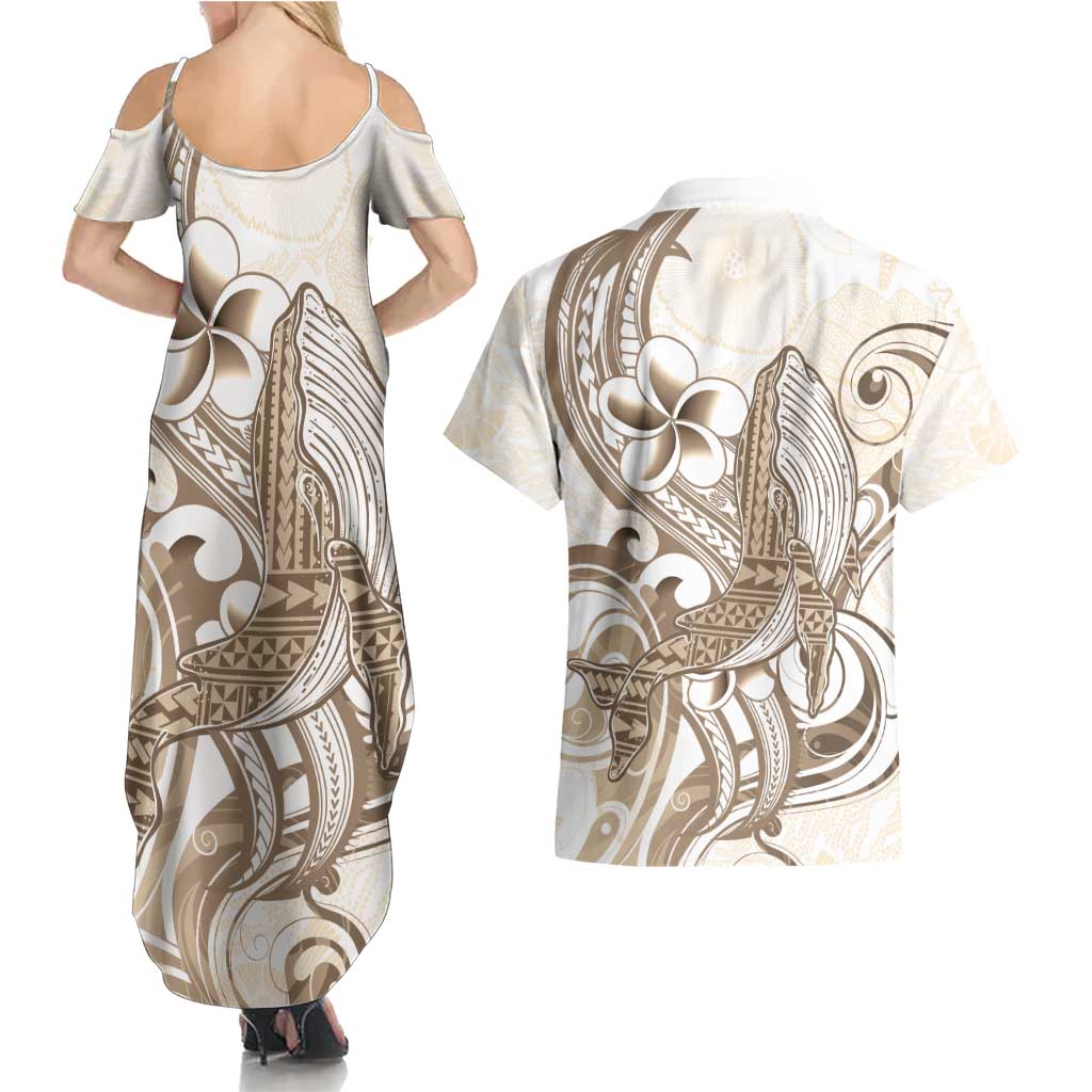Brown Hawaii Humpback Whale Couples Matching Summer Maxi Dress and Hawaiian Shirt Polynesian Tribal Ocean Vibes LT14 - Polynesian Pride