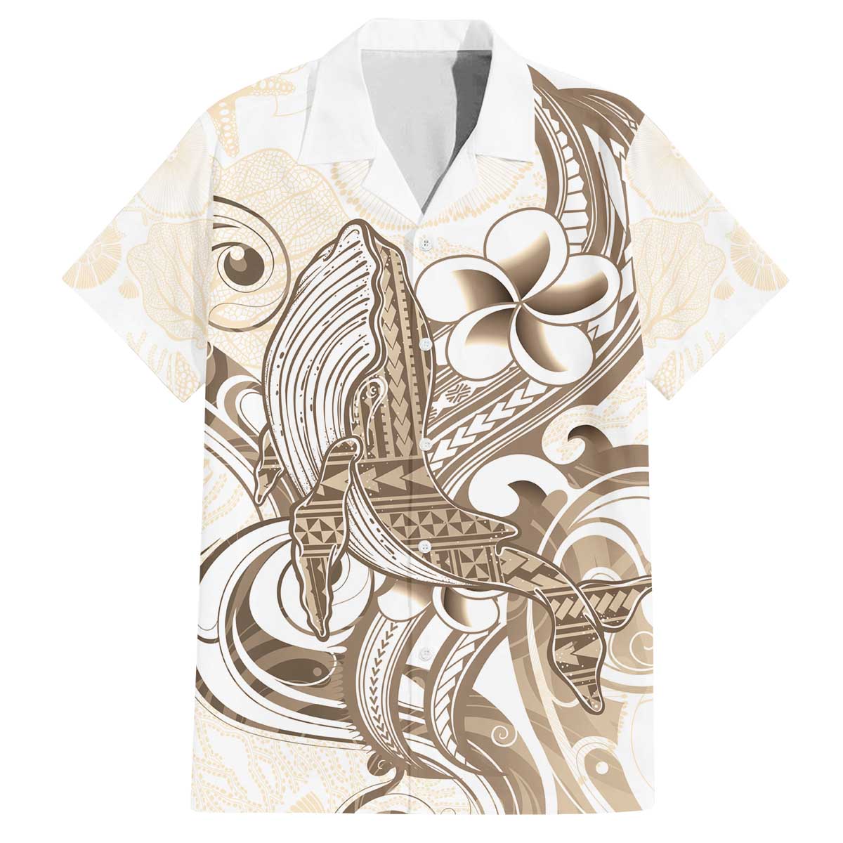 Brown Hawaii Humpback Whale Family Matching Off The Shoulder Long Sleeve Dress and Hawaiian Shirt Polynesian Tribal Ocean Vibes