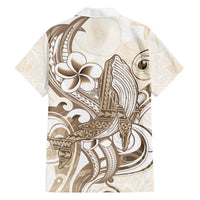 Brown Hawaii Humpback Whale Family Matching Off Shoulder Short Dress and Hawaiian Shirt Polynesian Tribal Ocean Vibes LT14 - Polynesian Pride