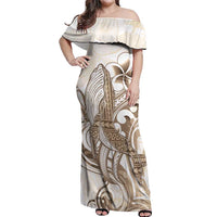 Brown Hawaii Humpback Whale Off Shoulder Maxi Dress Polynesian Tribal Ocean Vibes LT14 Women Brown - Polynesian Pride