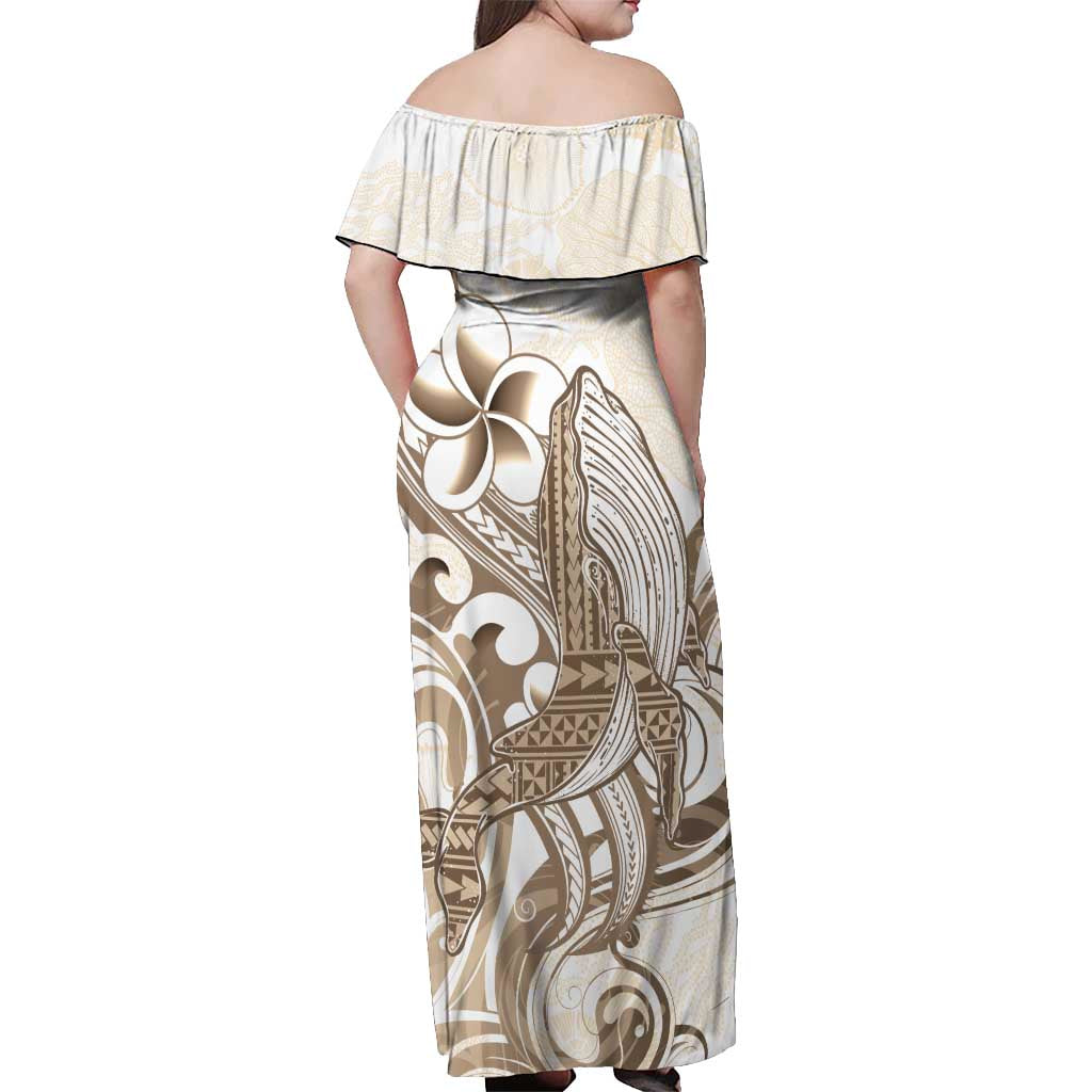 Brown Hawaii Humpback Whale Off Shoulder Maxi Dress Polynesian Tribal Ocean Vibes LT14 - Polynesian Pride