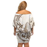 Brown Hawaii Humpback Whale Off Shoulder Short Dress Polynesian Tribal Ocean Vibes LT14 - Polynesian Pride