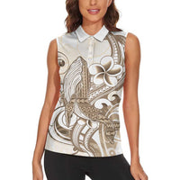 Brown Hawaii Humpback Whale Women Sleeveless Polo Shirt Polynesian Tribal Ocean Vibes