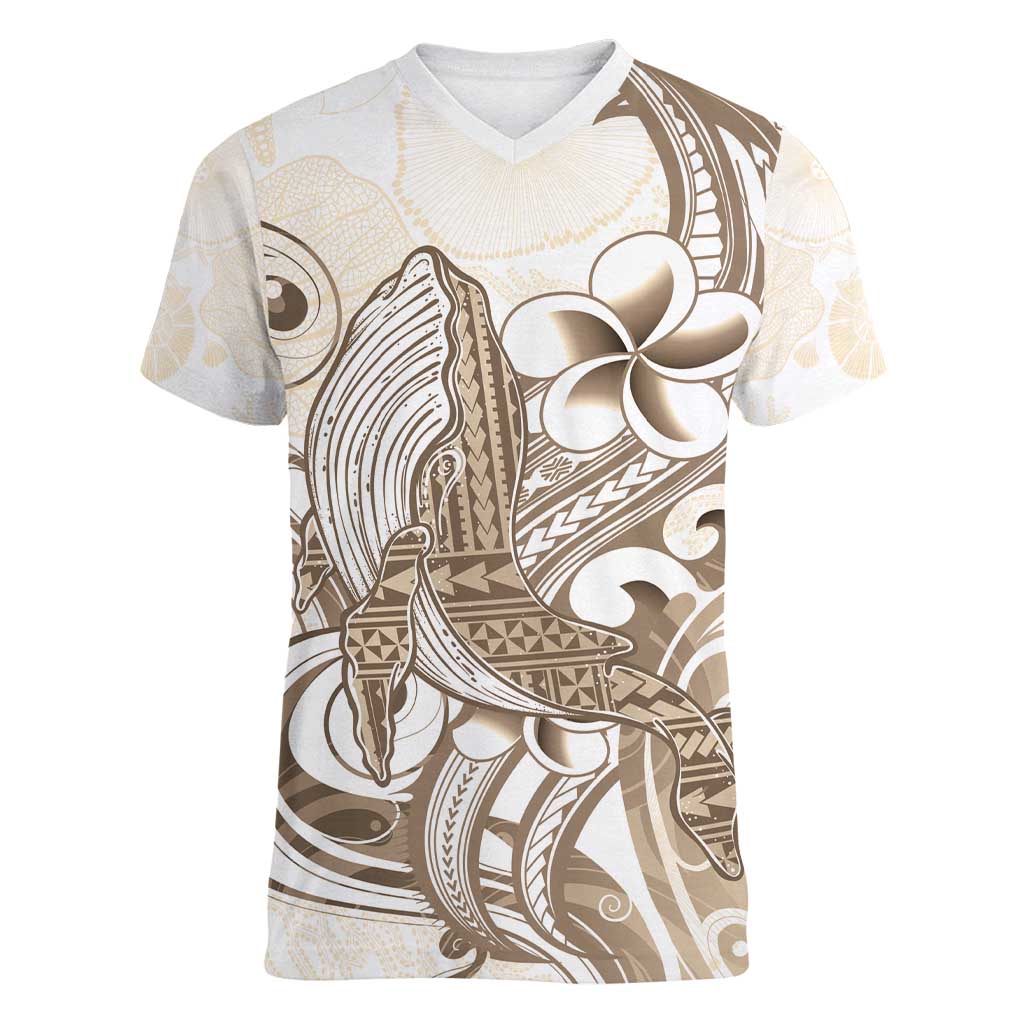 Brown Hawaii Humpback Whale Women V-Neck T-Shirt Polynesian Tribal Ocean Vibes