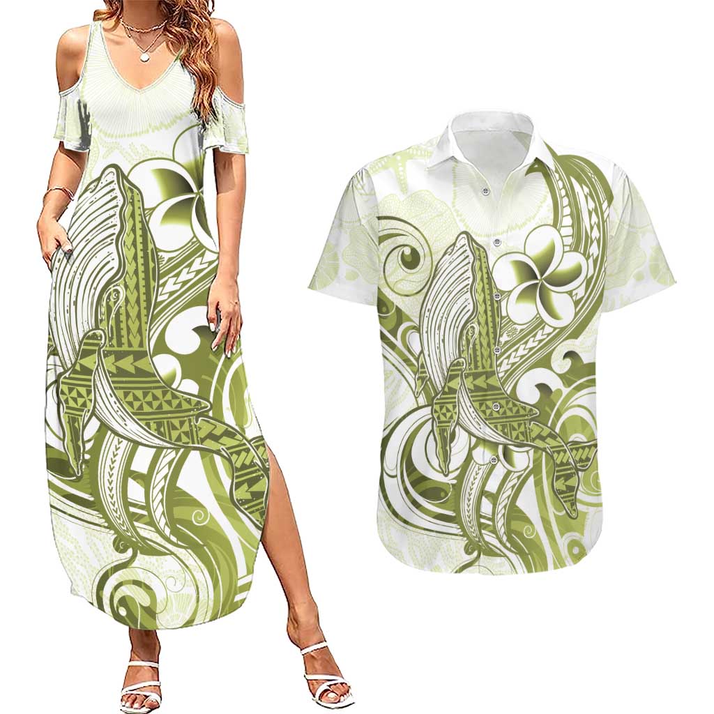 Lime Green Hawaii Couples Matching Summer Maxi Dress and Hawaiian Shirt Humpback Whale Tattoo Polynesian Tribal Ocean Vibes LT14 Lime Green - Polynesian Pride