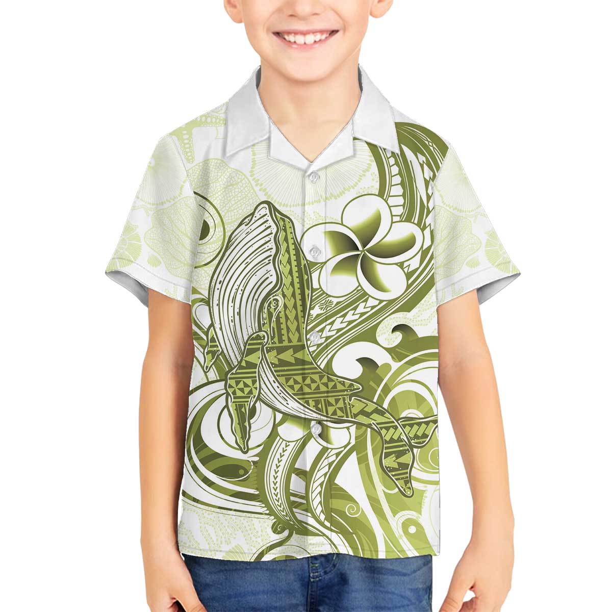 Lime Green Hawaii Family Matching Off Shoulder Short Dress and Hawaiian Shirt Humpback Whale Tattoo Polynesian Tribal Ocean Vibes