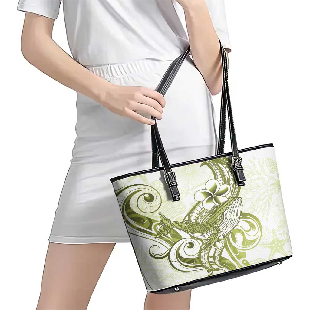 Lime Green Hawaii Leather Tote Bag Humpback Whale Tattoo Polynesian Tribal Ocean Vibes LT14 - Polynesian Pride