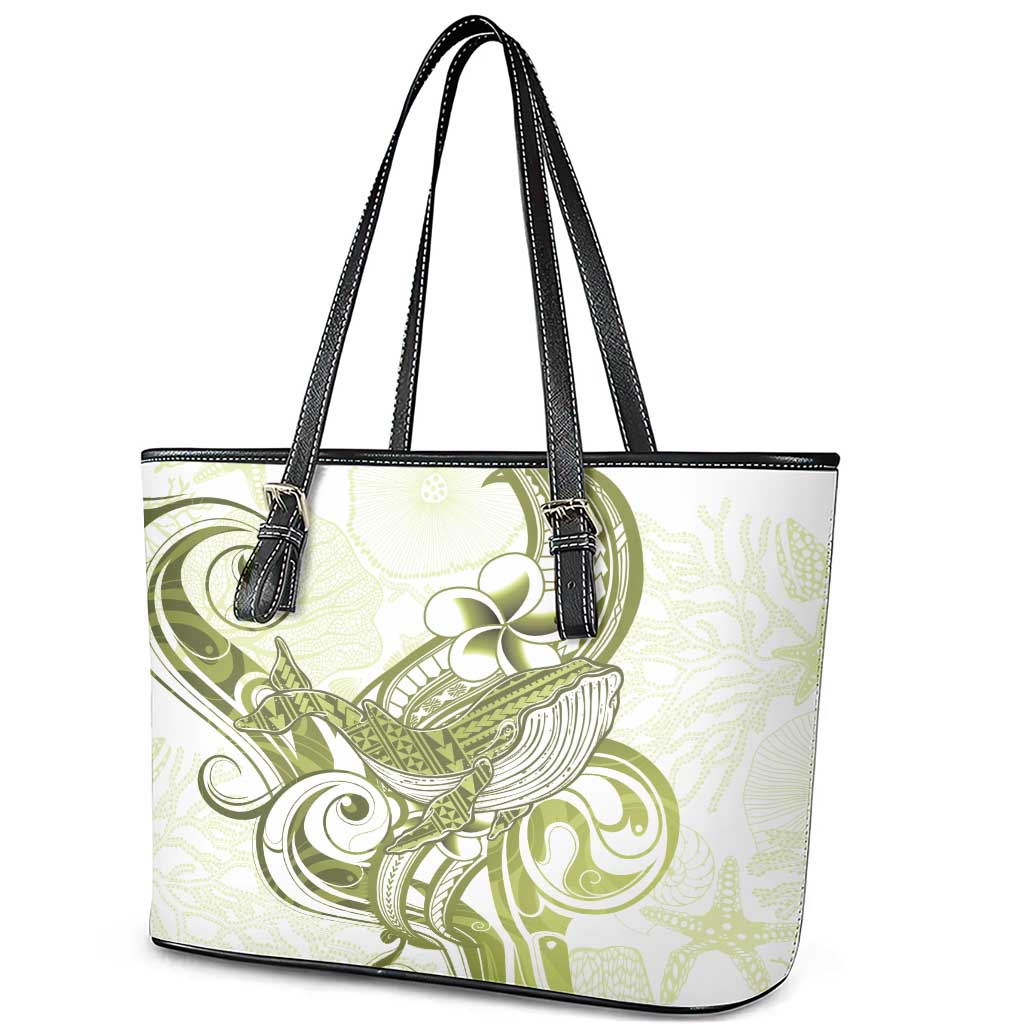 Lime Green Hawaii Leather Tote Bag Humpback Whale Tattoo Polynesian Tribal Ocean Vibes LT14 - Polynesian Pride