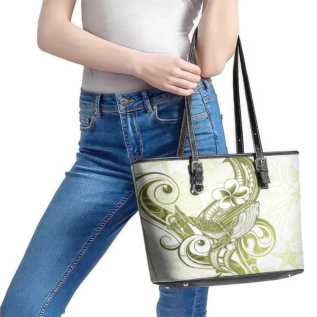Lime Green Hawaii Leather Tote Bag Humpback Whale Tattoo Polynesian Tribal Ocean Vibes LT14 - Polynesian Pride