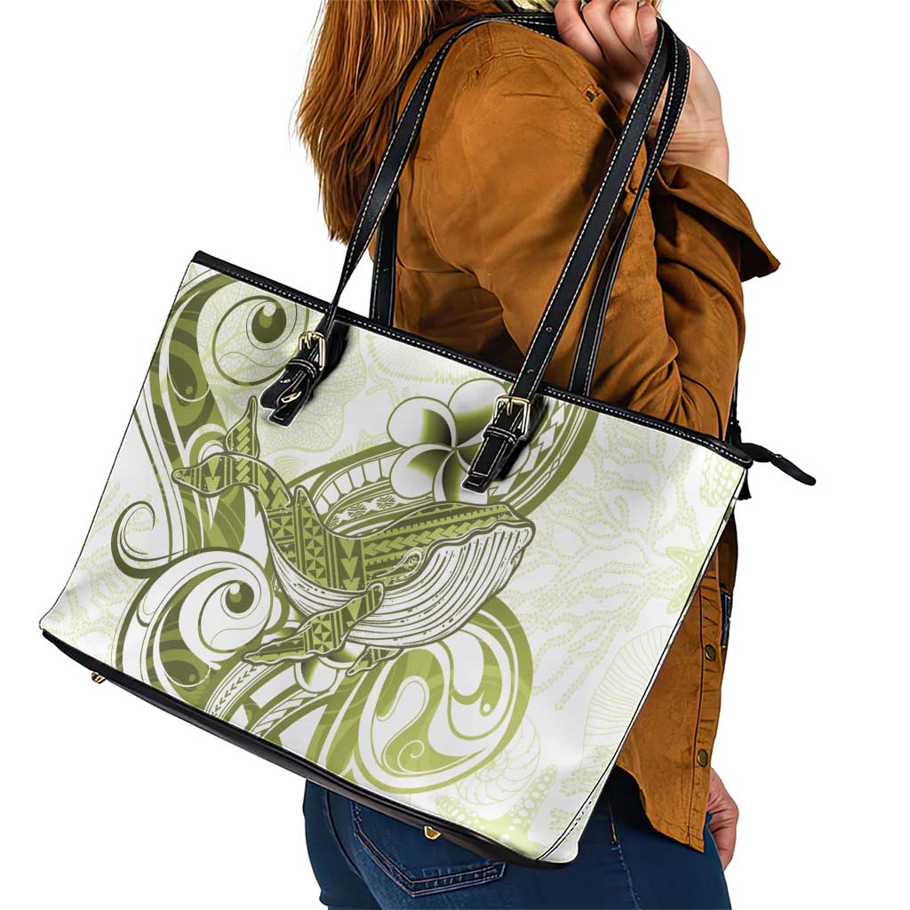Lime Green Hawaii Leather Tote Bag Humpback Whale Tattoo Polynesian Tribal Ocean Vibes LT14 - Polynesian Pride