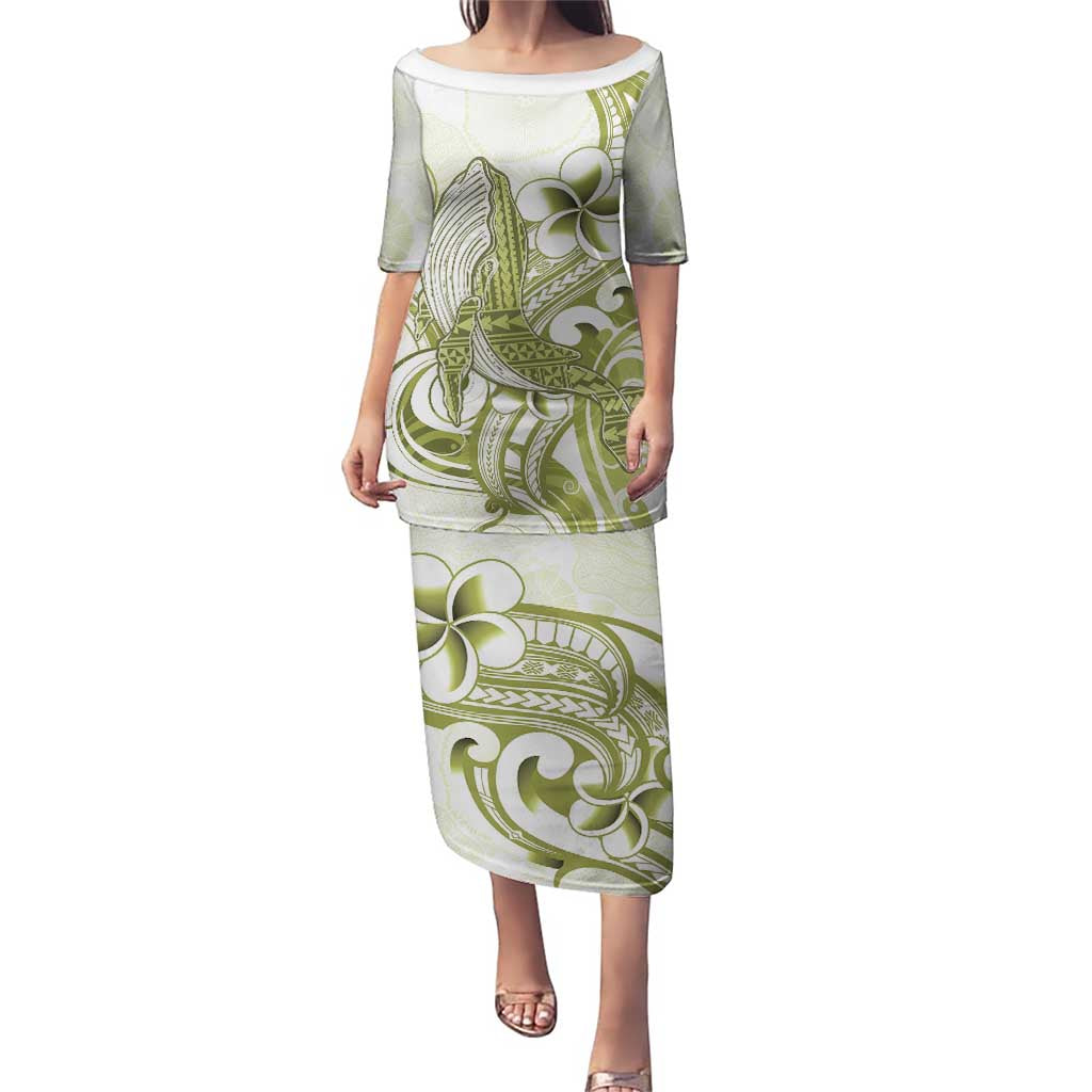Lime Green Hawaii Puletasi Humpback Whale Tattoo Polynesian Tribal Ocean Vibes LT14 Long Dress Lime Green - Polynesian Pride