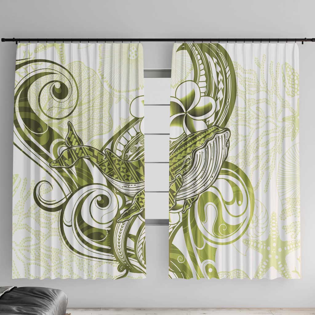 Lime Green Hawaii Window Curtain Humpback Whale Tattoo Polynesian Tribal Ocean Vibes LT14 With Hooks Lime Green - Polynesian Pride