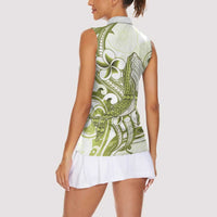 Lime Green Hawaii Women Sleeveless Polo Shirt Humpback Whale Tattoo Polynesian Tribal Ocean Vibes