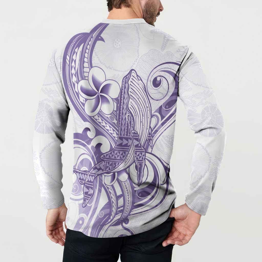 Purple Hawaii Button Sweatshirt Humpback Whale Tattoo Polynesian Tribal Ocean Vibes LT14 - Polynesian Pride