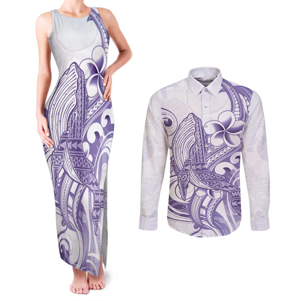 Purple Hawaii Couples Matching Tank Maxi Dress and Long Sleeve Button Shirt Humpback Whale Tattoo Polynesian Tribal Ocean Vibes LT14 Purple - Polynesian Pride