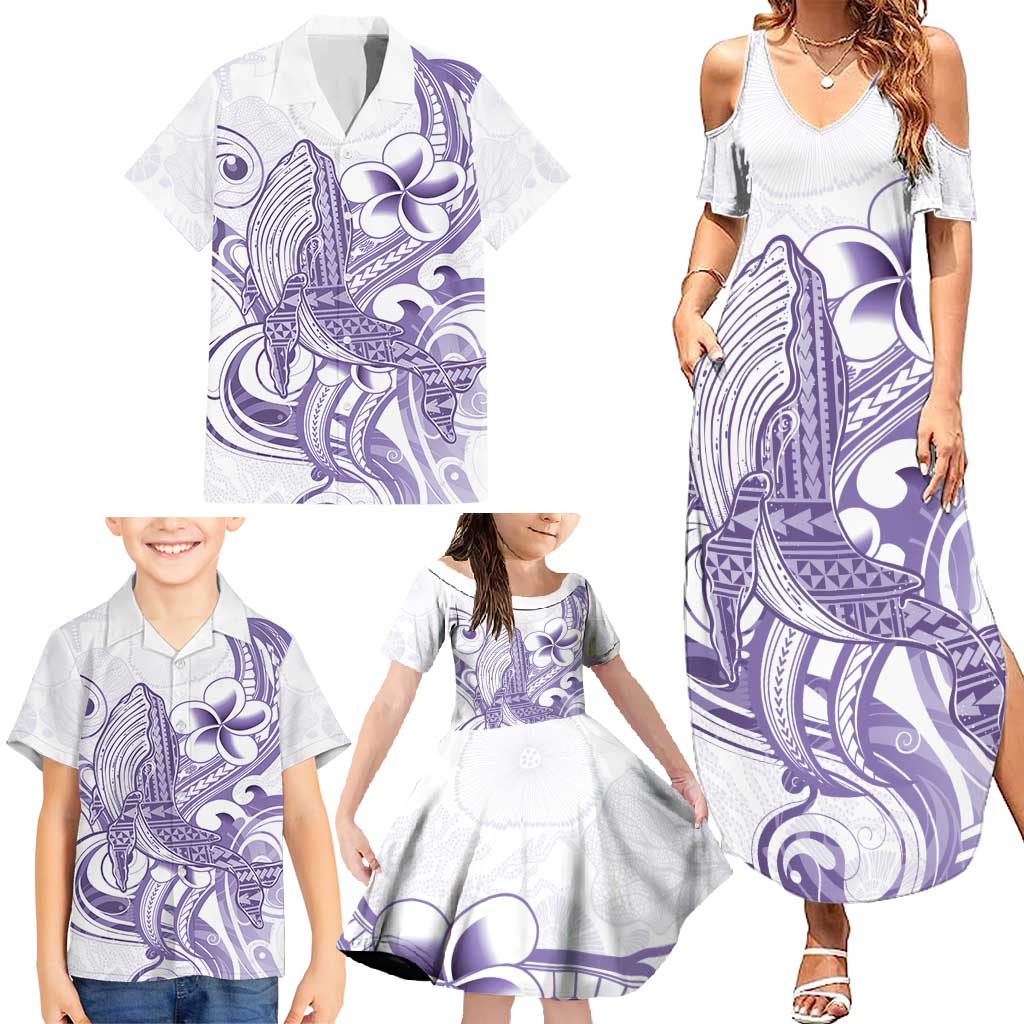 Purple Hawaii Family Matching Summer Maxi Dress and Hawaiian Shirt Humpback Whale Tattoo Polynesian Tribal Ocean Vibes