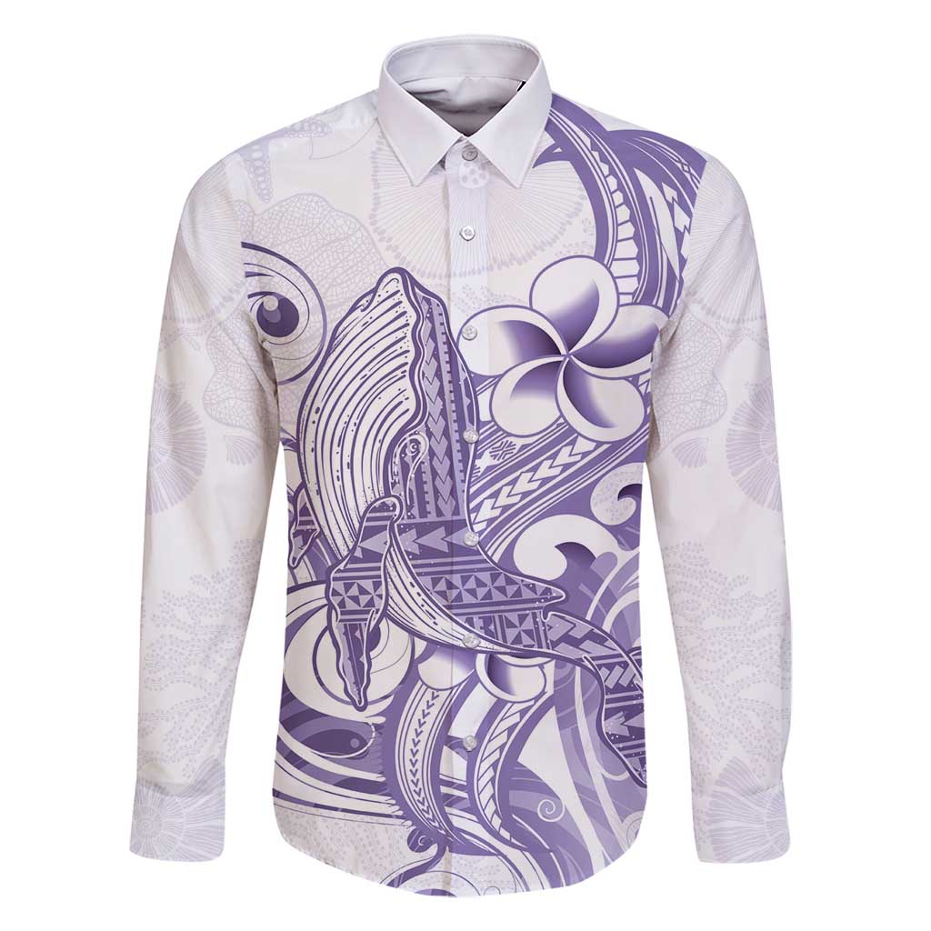 Purple Hawaii Family Matching Summer Maxi Dress and Hawaiian Shirt Humpback Whale Tattoo Polynesian Tribal Ocean Vibes LT14 Dad's Shirt - Long Sleeve Purple - Polynesian Pride