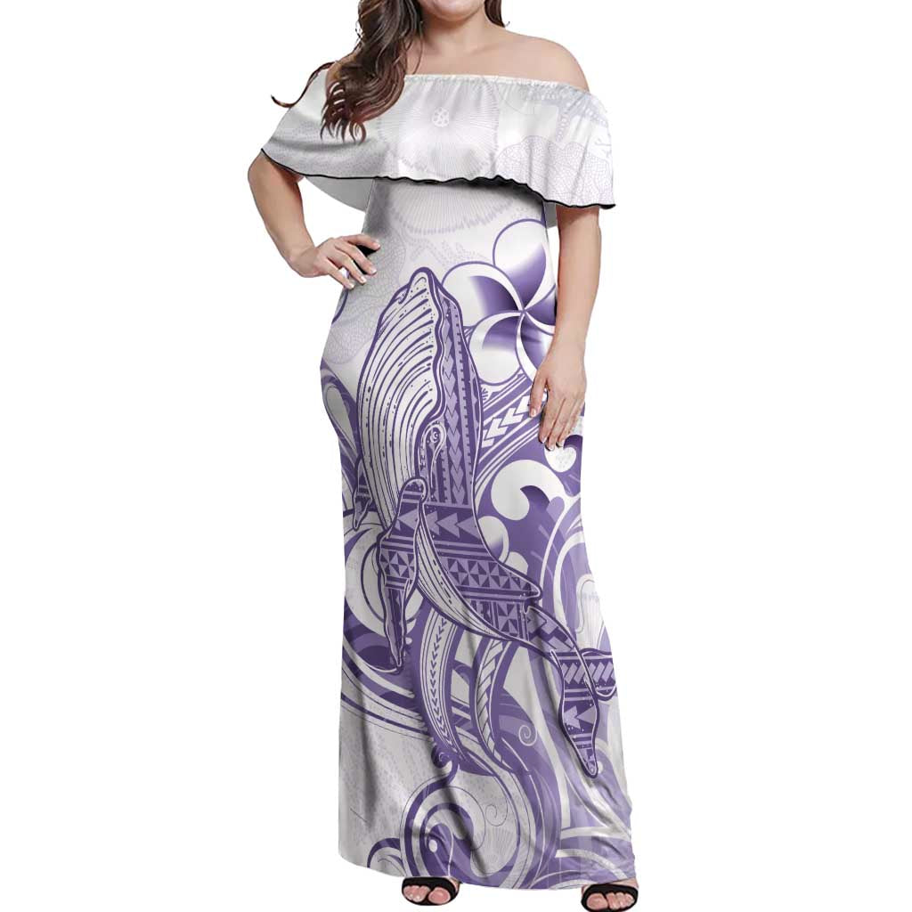 Purple Hawaii Off Shoulder Maxi Dress Humpback Whale Tattoo Polynesian Tribal Ocean Vibes LT14 Women Purple - Polynesian Pride