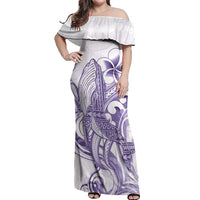 Purple Hawaii Off Shoulder Maxi Dress Humpback Whale Tattoo Polynesian Tribal Ocean Vibes LT14 Women Purple - Polynesian Pride
