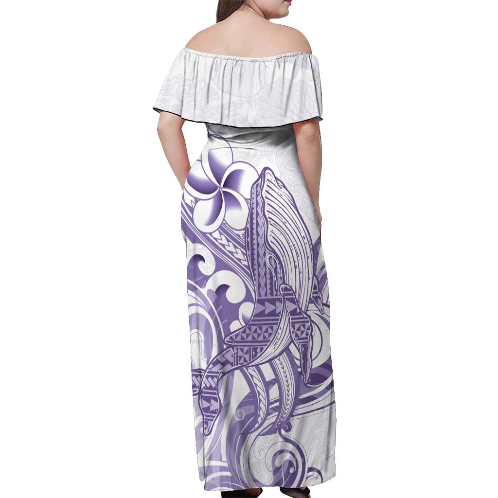 Purple Hawaii Off Shoulder Maxi Dress Humpback Whale Tattoo Polynesian Tribal Ocean Vibes LT14 - Polynesian Pride