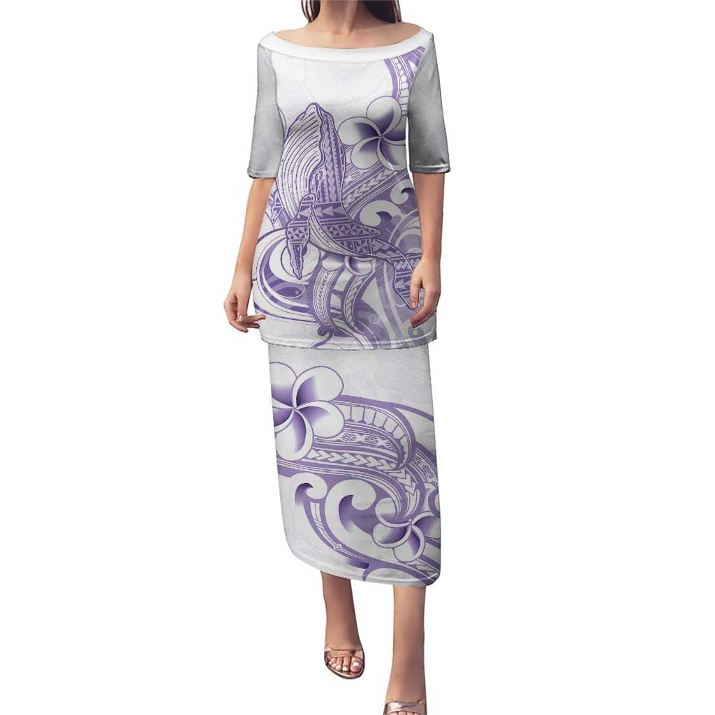 Purple Hawaii Puletasi Humpback Whale Tattoo Polynesian Tribal Ocean Vibes LT14 Long Dress Purple - Polynesian Pride