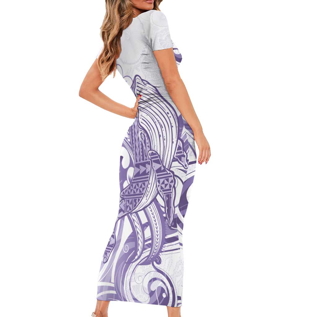 Purple Hawaii Short Sleeve Bodycon Dress Humpback Whale Tattoo Polynesian Tribal Ocean Vibes