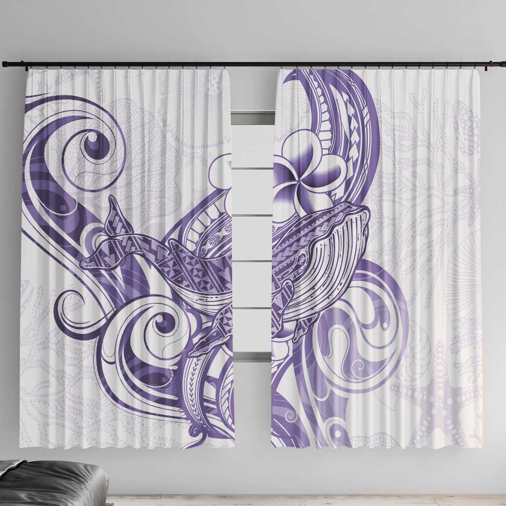 Purple Hawaii Window Curtain Humpback Whale Tattoo Polynesian Tribal Ocean Vibes LT14 With Hooks Purple - Polynesian Pride