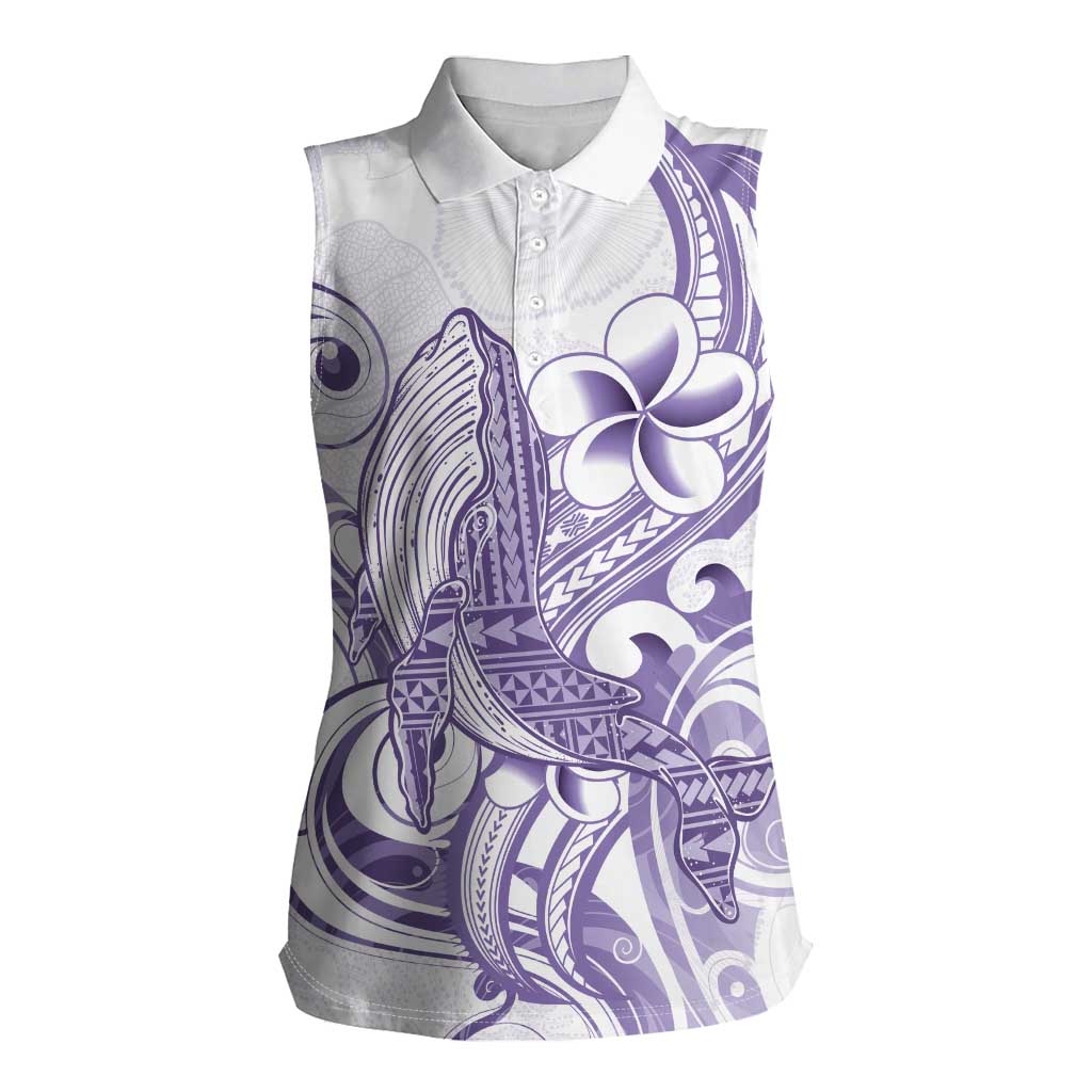Purple Hawaii Women Sleeveless Polo Shirt Humpback Whale Tattoo Polynesian Tribal Ocean Vibes