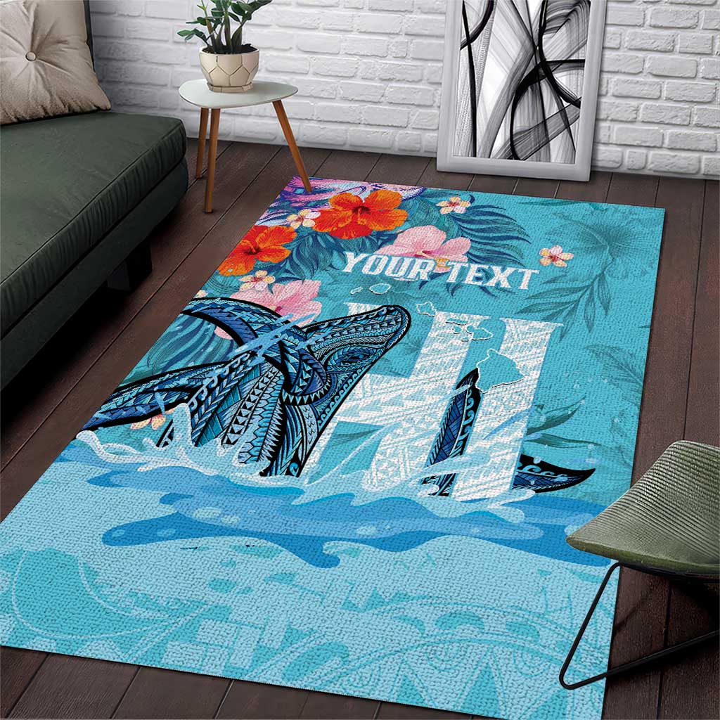 Personalised Hawaii Area Rug Humpback Whale Tattoo With Tropical Flowers