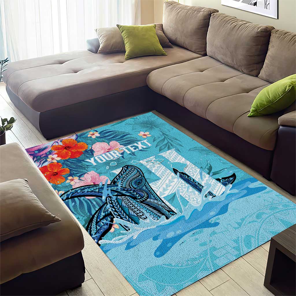 Personalised Hawaii Area Rug Humpback Whale Tattoo With Tropical Flowers