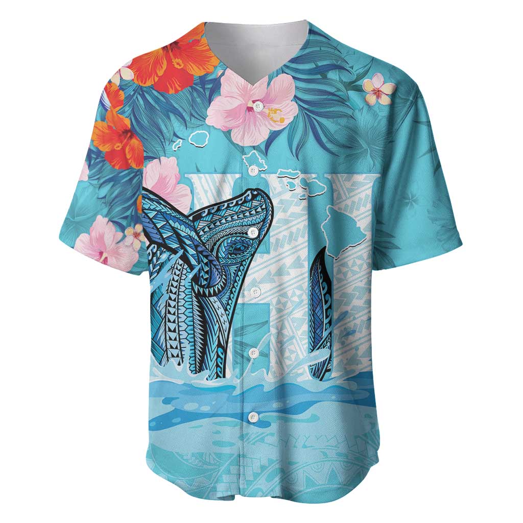 Personalised Hawaii Baseball Jersey Humpback Whale Tattoo With Tropical Flowers