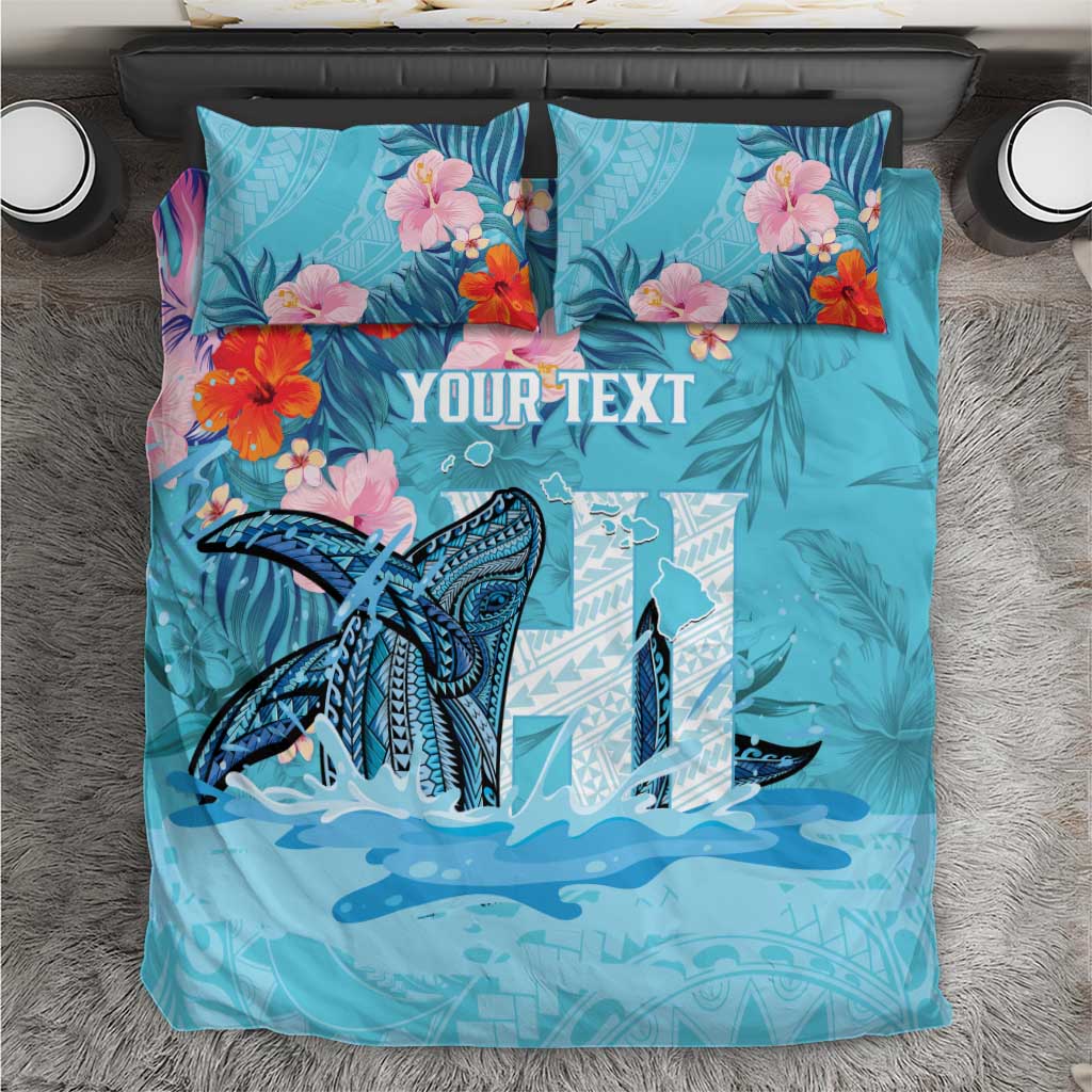 Personalised Hawaii Bedding Set Humpback Whale Tattoo With Tropical Flowers