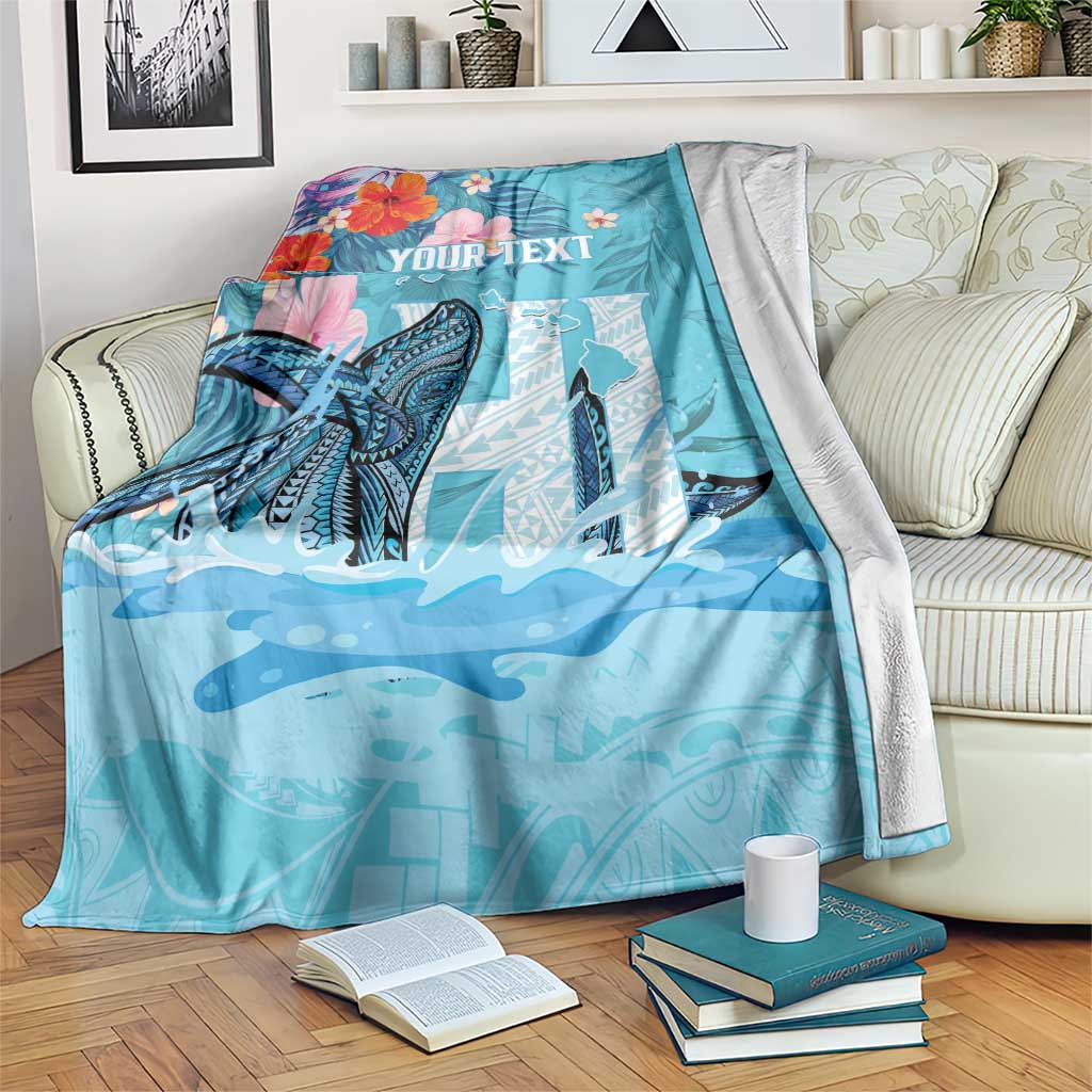 Personalised Hawaii Blanket Humpback Whale Tattoo With Tropical Flowers LT14 Blue - Polynesian Pride
