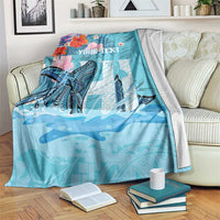 Personalised Hawaii Blanket Humpback Whale Tattoo With Tropical Flowers LT14 Blue - Polynesian Pride