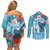 Personalised Hawaii Couples Matching Off Shoulder Short Dress and Long Sleeve Button Shirt Humpback Whale Tattoo With Tropical Flowers