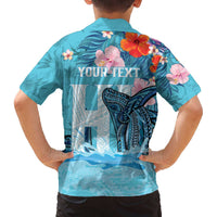 Personalised Hawaii Family Matching Off Shoulder Short Dress and Hawaiian Shirt Humpback Whale Tattoo With Tropical Flowers LT14 - Polynesian Pride