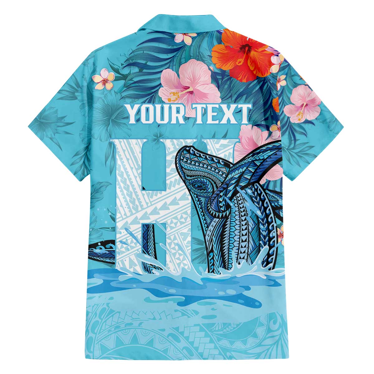 Personalised Hawaii Family Matching Off Shoulder Short Dress and Hawaiian Shirt Humpback Whale Tattoo With Tropical Flowers LT14 - Polynesian Pride