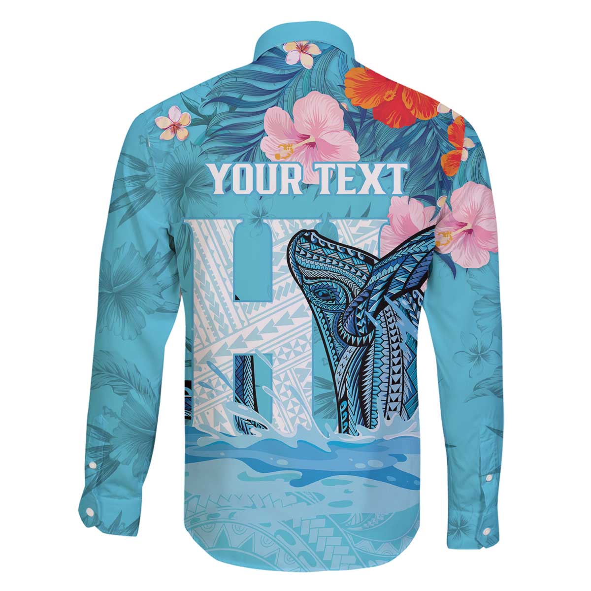 Personalised Hawaii Family Matching Off Shoulder Short Dress and Hawaiian Shirt Humpback Whale Tattoo With Tropical Flowers LT14 - Polynesian Pride