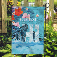 Personalised Hawaii Garden Flag Humpback Whale Tattoo With Tropical Flowers LT14 Garden Flag Blue - Polynesian Pride
