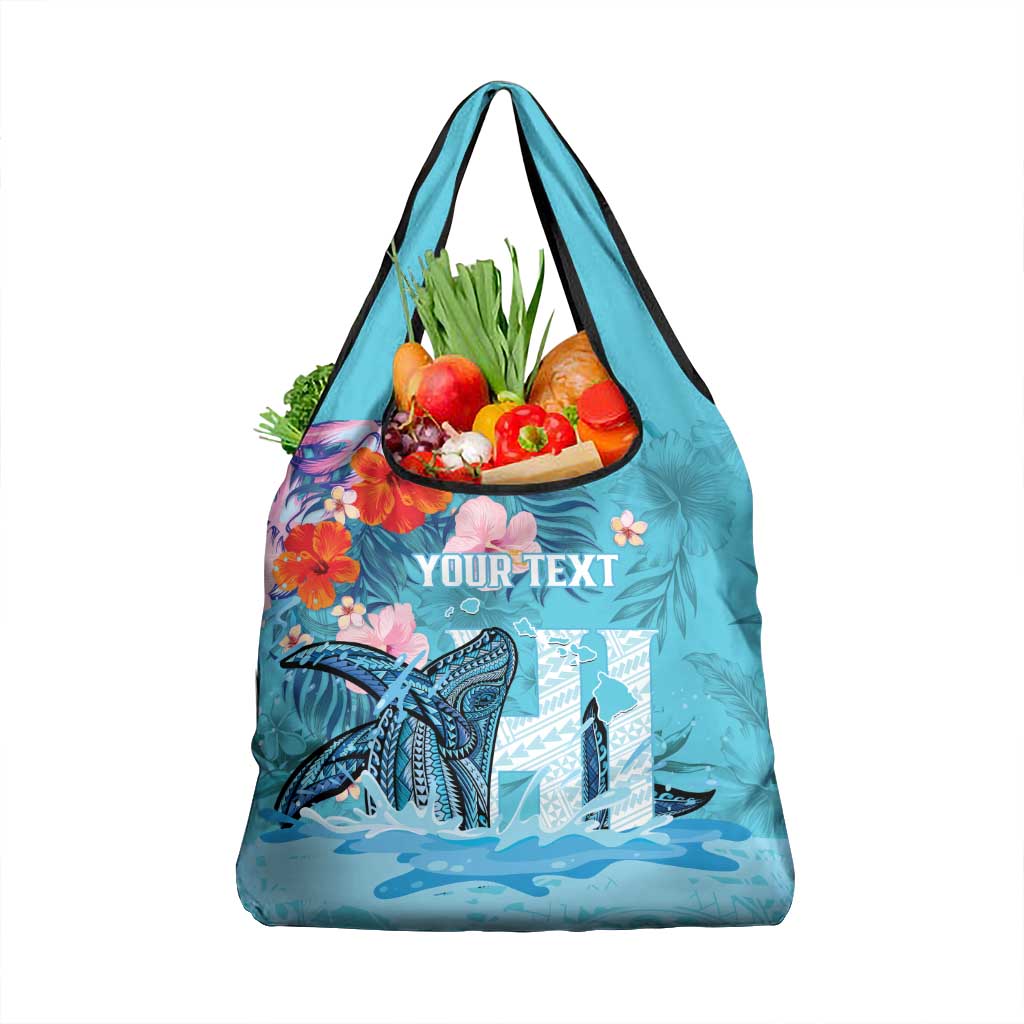 Personalised Hawaii Grocery Bag Humpback Whale Tattoo With Tropical Flowers LT14 1-pack One Size Blue - Polynesian Pride