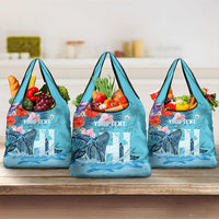Personalised Hawaii Grocery Bag Humpback Whale Tattoo With Tropical Flowers LT14 3-pack One Size Blue - Polynesian Pride