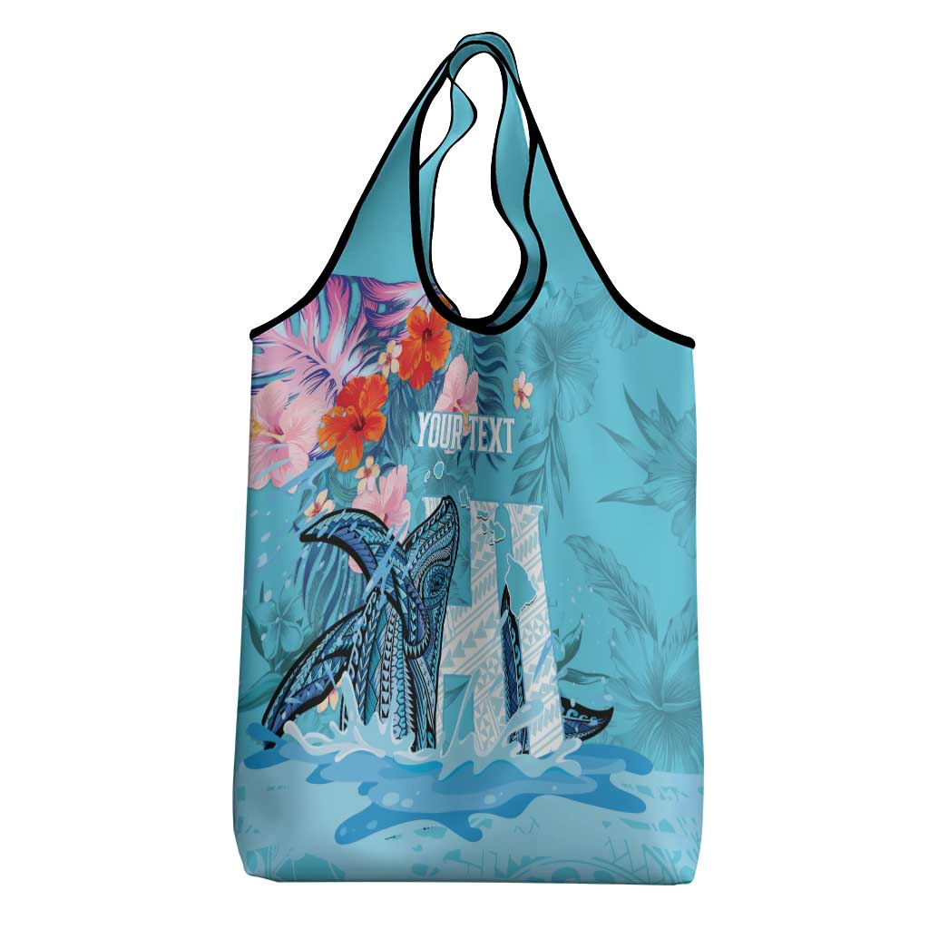 Personalised Hawaii Grocery Bag Humpback Whale Tattoo With Tropical Flowers LT14 - Polynesian Pride