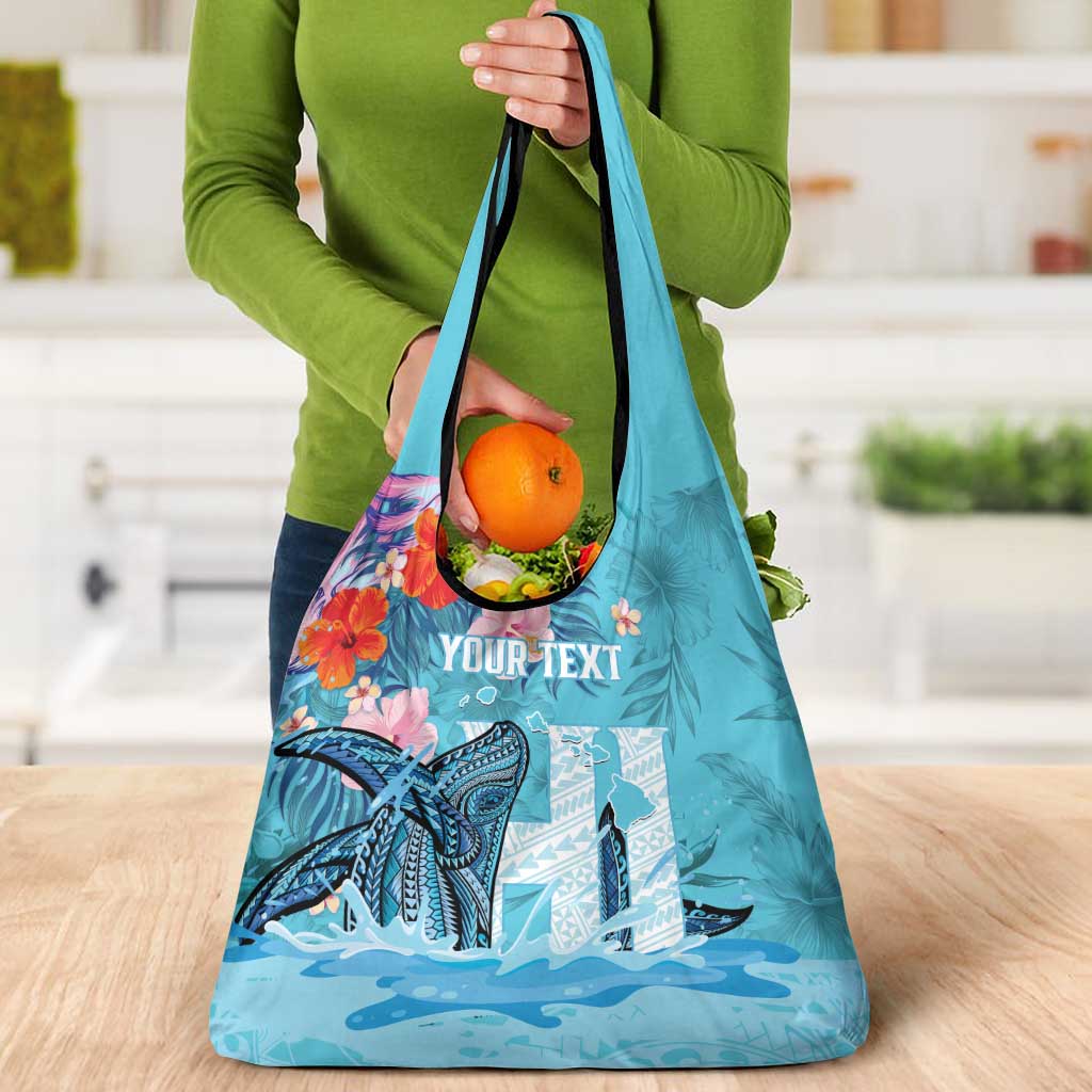 Personalised Hawaii Grocery Bag Humpback Whale Tattoo With Tropical Flowers LT14 - Polynesian Pride