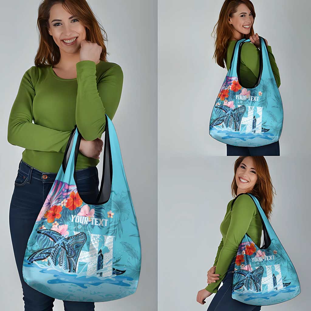 Personalised Hawaii Grocery Bag Humpback Whale Tattoo With Tropical Flowers LT14 - Polynesian Pride