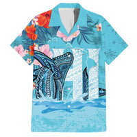 Personalised Hawaii Hawaiian Shirt Humpback Whale Tattoo With Tropical Flowers LT14 Blue - Polynesian Pride
