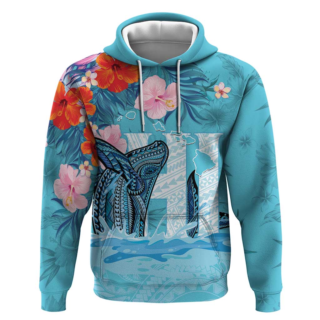 Personalised Hawaii Hoodie Humpback Whale Tattoo With Tropical Flowers