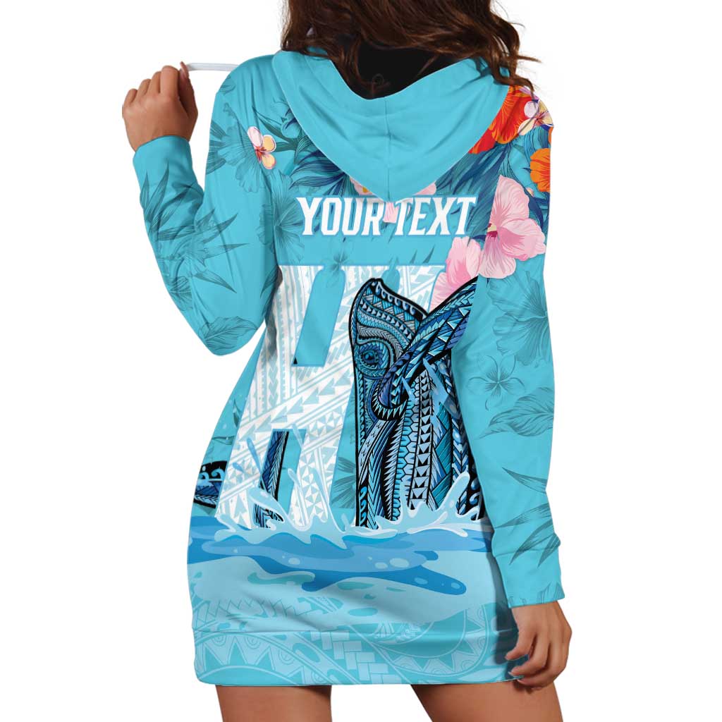 Personalised Hawaii Hoodie Dress Humpback Whale Tattoo With Tropical Flowers LT14 - Polynesian Pride
