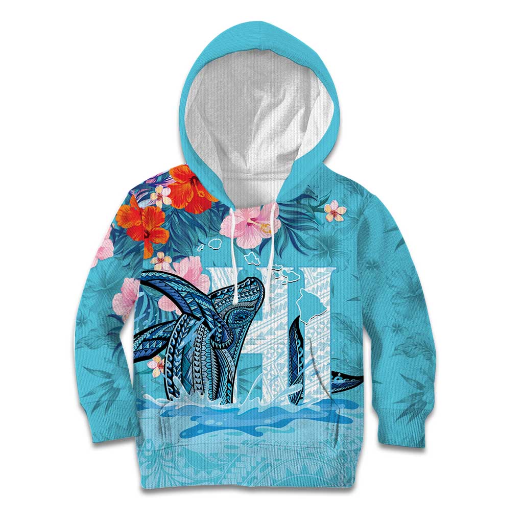 Personalised Hawaii Kid Hoodie Humpback Whale Tattoo With Tropical Flowers